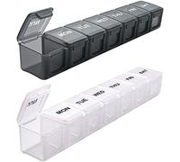 SUKUOS Pill Box Organiser 2PC, 7 Day 1 Times Extra Large Weekly Pill Organiser, BPA Free for Vitamins, Fish Oils, Travel, Supplements and Medication