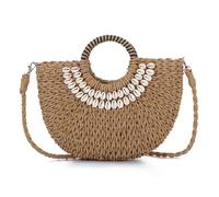 SUKUTU Beach Bag Straw Woven Crossbody Shoulder Bags Top Handle Satchel Handbag Purse for Summer, Brown