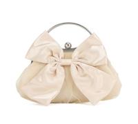 SUKUTU Bow Knot Clutch for Women Lolita HandBag Pearl Necklace Evening Handbag Satin Mesh Clutch Bag, apricot