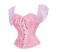 SUKUTU Women Full Bust Corset Lace Straps Bodycon Top Gothic Retro Corset with Front Closure Body Shaping Underwear, pink, S