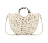 SUKUTU Women's Straw Beach Tote Handbag Hobo Bag Summer Handwoven Handbag with Round Handle and Shoulder Strap, beige, 32 cm x 18 cm x 6 cm