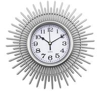 SUKYING Silver Sunburst 10 Inch Small Wall Clock Battery Operated, Modern Round Decorative Wall Clock for Living Room, Bedroom, Kitchen, Office, Bathroom