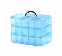 SUL 3 Tier Transparent Stackable Storage Box with 30 Compartments, Craft, Toys Storage Box with Carry Handle, Storing & Organising Jewellery, Arts & Crafts, Tools (Blue)