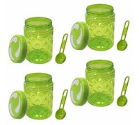 SUL Food Storage Containers with Lids and spoon, Wide Opening Durable Round Food Grade Containers - BPA Free PET Container for Pantry, Home & Kitchen Storage - 4pk Green Color - 1200ml