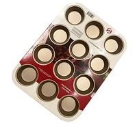 SUL Non Stick Muffin Trays Baking Moulds, Cupcake Tray for Yorkshire Pudding Tray, Cup Cakes, Muffin Tin Mince Pie Baking Tray Sweet Treats Dishwasher Safe (12 Cup Gold Tray)