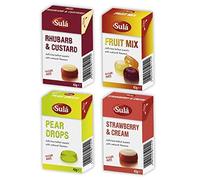 Sula Sugar Free Sweets - Fruity Selection - 1 x Pear Drops, Fruit Mix, Rhubarb & Custard, Strawberry & Cream