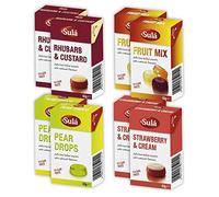 Sula Sugar Free Sweets - Fruity Selection - 2 x Pear Drops, Fruit Mix, Rhubarb & Custard, Strawberry & Cream