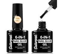 Sularpek 2PCS 8ML Gel Polish, 6 in 1 Nail Glue, Super Strong Base Coat for Nail Tips, False Nails (Curing Under UV/LED Lamp)