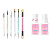 Sularpek 2Pcs Nail Glue, 8ml Strong Acrylic Adhesive, 6 Pcs Doubel Ended Nail Art Brushes, Nail Design Brushes for DIY Nail Art Designs