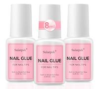 Sularpek 3*8ML Strong Nail Glue Acrylic Nails, Nail Glue Extra Strong, Brush on Nail Glue for Nail Repair, False Nail Glue, Gel Nail Glue, Professional Nail Adhesive Glue for Broken Nails Long Lasting