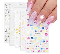 Sularpek 5 Sheets Nail Art Stickers, 3D Embossed Spring Flowers Nail Art Decals, 5D Decals, Self-Adhesive Colorful Blossom Floral for Women, Girls, Kids & Manicure DIY