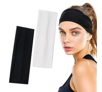 Sularpek 7.5cm Wide Headbands for Women, 2 Pack Stretchy Fabric Headband, Headbands for Women's Hair, Unisex Breathable Headbands for Makeup, Yoga, Running, Doing Workout (Black White)