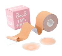 Sularpek Boob Tape, 5M Extra-Long Roll, with 2 Pcs Reusable Nipple Covers, Beige, Adhesive Strapless Breast Lift Tape for A-G Cup
