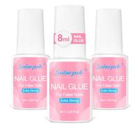Sularpek Nail Glue, 3 Pcs Nail Glue Extra Strong, 8 ML Beauty Secrets Nail Glue, Strong Nail Glue for False Nails, Kiss Nail Glue for Applying Artificial Nail Tips, Acrylic Tips