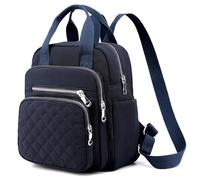 SULCET Small Backpack for Women Casual Quilted Square Bag Waterproof Multi Pockets Daypack Lightweight Top Handle Satchel, Dark Blue, S, Travel Backpacks