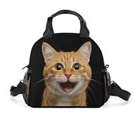 SULEUX Happy Smiling Ginger Cat Lunch Box Large Capacity Lunch Bag Leakproof Reusable Tote Bag with Double Zipper Strap Adjustable Durable Lunch Bags for Adults Outdoors