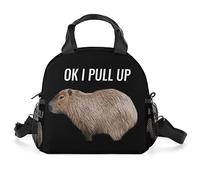 SULEUX Ok I Pull Up Capybara Lunch Box Large Capacity Lunch Bag Leakproof Reusable Tote Bag with Double Zipper Strap Adjustable Durable Lunch Bags for Adults Outdoors