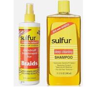 Sulfur Braid Spray Anti-Dandruff Itch Relief & Deep Cleaning 12oz and 7.5oz Medicated Shampoo Set - with a comb