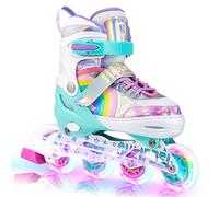SULIFEEL Adjustable Light up Inline Skates for Kids Girls Beginner Skates with Illuminating Wheels Rainbow Unicorn