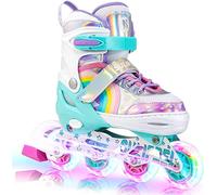 SULIFEEL Adjustable Light up Inline Skates for Kids Girls Beginner Skates with Illuminating Wheels Rainbow Unicorn
