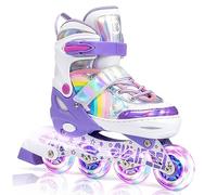 SULIFEEL Rainbow Unicorn Adjustable Roller Blades for Girls and Boys Kids Inline Skates with All Illuminating PU Wheels for Outdoor and Indoor Beginner Skates - Purple Medium (13C-3 UK)