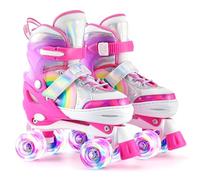 SULIFEEL Unicorn Girls and Boys Adjustable Roller Skates for Kids with Light up Wheels Rose Red Small