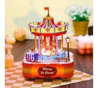SULIFEVIP 1:24 Merry Carousel DIY Dollhouse DIY Miniature Wooden Furniture Kit, Handmade Dolls House with LED, Music Box, Tools, Creative Woodcrafts Toy for Adult Friend Lover Birthday Christmas