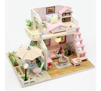 SULIFEVIP 1:24 Pink Loft DIY Dollhouse DIY Miniature Wooden Furniture Kit, Handmade Dolls House with LED, Music Box, Tools, Creative Woodcrafts Toy for Adult Friend Lover Birthday Christmas