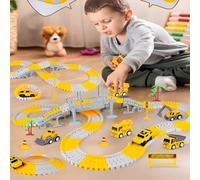 SULIFEVIP Engineering Rail Car Construction Vehicles Race Track Railway 334 PCS Construction Race Tracks for Kids Toys, 4 Construction Cars, DIY Track Set For 3 4 5 6 Year Old Boys Girls