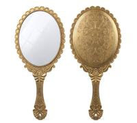 SULIKJHUI 1Pcs Vintage Handheld Mirror, 25 x 11.5cm Hand Mirror With Handle | Vintage Handheld Mirror, Antique Style Oval Embossed Flower Carved Vanity Mirror