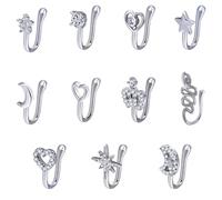 Sulimy 11 Pcs Nose Clips Multi-Style Fake Noses Rings for Women and Men Nose Ring Clip Copper Non-Piercing Crystal Accents Non Pierced Nose Jewelry, One Size, Copper Crystal, crystal
