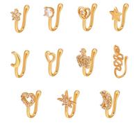 Sulimy 11 Pcs Nose Clips Multi-Style Fake Noses Rings for Women and Men Nose Ring Clip Copper Non-Piercing Crystal Accents Non Pierced Nose Jewelry, One Size, Copper Crystal, crystal