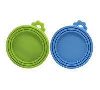 SULIVES Pet Food Can Lids Covers - Food Grade Silicone, Dog & Cat Tin Can Lids, Airtight Can Covers for Tins, Reusable, Blue & Green - Pack of 2