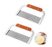 SULIVES Stainless Steel Wooden Handle Potato Chip Cutter, Crinkle Cutter for Vegetables, Wavy Blade Slicer, Potato Chipper, Cooking Hand Tool for French Fries, Durable Vegetable Chopper