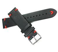 Sulla 22 mm Men's Leather Vintage Watch Strap Black Red Stitching BS
