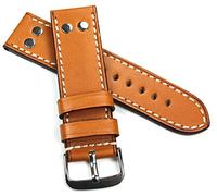 Sulla RIOS1931 24 mm Calf Leather German Robust Watch Strap Vintage Aviator Strap Light Brown with Rivets NT, light brown, 24 mm, Military