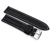 Sulla RIOS1931 Sochi Classic Juchten Leather Bracelet Handmade and Hand-Stitched in Germany White Stitching, Black and white stitching, 18mm