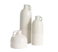 Sullivans Modern Farmhouse Distressed Two-Toned White Small Ceramic Jug Set of Three (3), 4, 7.5, 10” Tall, Crackled Finish Faux Floral Jugs, Distressed Decoration