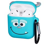 Sully Monsters Inc Soft Rubber Silicone Air pods Case Cover Skin Protector with Clip Hook Keyring for 1st 2nd Generation pod. Shock Proof Protective Replacement for Wireless Charging Headphones