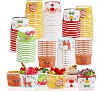 SULOLI 120 Pcs Christmas Treat Snack Cups, Xmas Paper Ice Cream Cups Santa Snowman Disposable Snack Bowls for Christmas Party Supplies Decorations(3OZ/100ML)