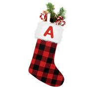 SULOLI 20 Inches Monogram Christmas Stockings with Letters,Super Soft Plush Christmas Stockings Large Embroidered Stockings Red Letter Stockings for Christmas Holiday Xmas Gift (A)