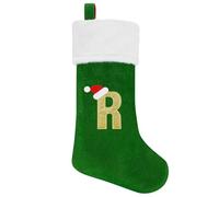SULOLI 20 Inches Monogram Christmas Stockings with Letters,Super Soft Plush Christmas Stockings Large Stockings Green Letter Stockings for Christmas Holiday Xmas Gift(R)