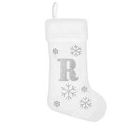 SULOLI 20 Inches Monogram Christmas Stockings with Letters,Super Soft Plush Christmas Stockings Large Embroidered Stockings White Snowflake Letter Stockings for Christmas Holiday Xmas Gift(R)