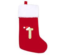 SULOLI 20 Inches Monogram Christmas Stockings with Letters,Super Soft Plush Christmas Stockings Large Embroidered Stockings Red Letter Stockings for Christmas Holiday Xmas Gift(T)
