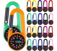 SULOLI 20 Pieces Compass Keychain, Carabiners Compass for Children, Navigation Compass for Outdoor Adventure, Survival, Camping and Travel, Multicoloured