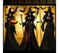 SULOLI 3 Sheets Halloween Witch Window Clings, 42.5 x 90 cm | Black Silhouette Designs, Static Film No Glue, Glass and Mirror Decor, Reusable and Residue-Free