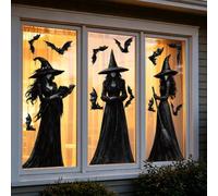 SULOLI 3 Sheets Halloween Witch Window Clings, 42.5 x 90 cm | Pure Black Silhouette Designs, Static Film No Glue, Glass and Mirror Decor, Reusable and Residue-Free