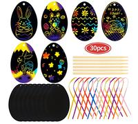 SULOLI 30pcs Easter Scratch Art Egg Decorations Easter Scratch Papers Easter Crafts Easter Gifts for Kids Party Bag Fillers