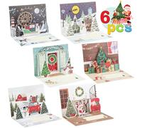 SULOLI 3D Pop Up Christmas Greeting Cards, Xmas Gift Card with Envelopes Elk Santa Christmas Tree Snowman Holiday Cards for Christmas Season Kids and Family Greetings