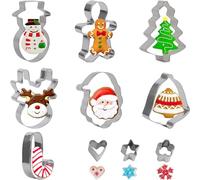 SULOLI Christmas Cookie Cutter Set,10Pack Christmas Biscuit Cutters Christmas Tree Reindeer Snowman Gingerbread Man Santa Cookie Cutters for Baking